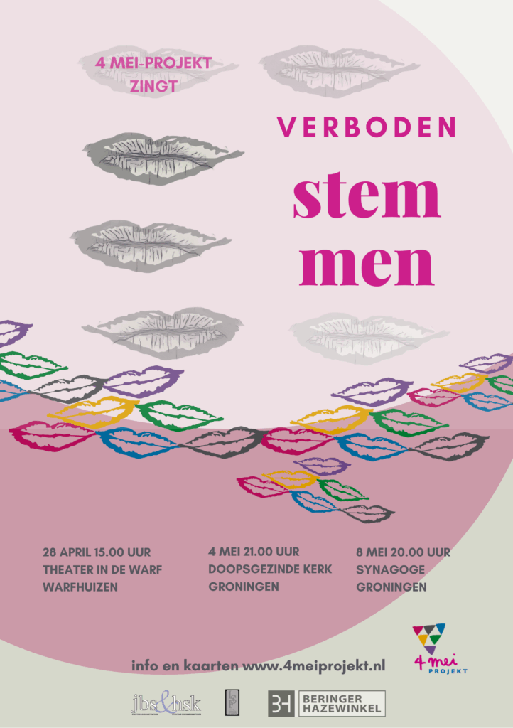 flyer roze met gesloten gekleurde monden kleuren logo
